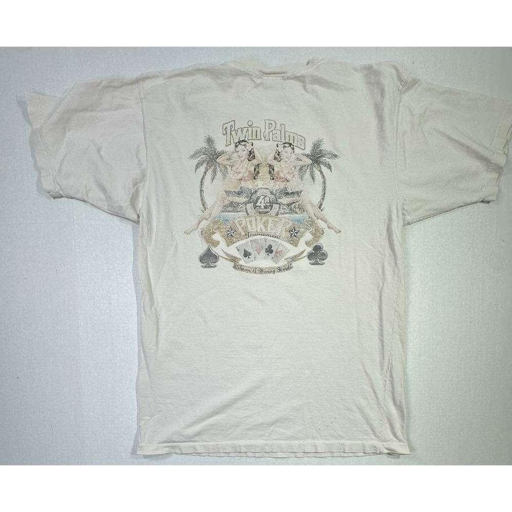 Vintage Twin Palms Poker Tournament T-Shirt Breakwater USA White Casino Gambling